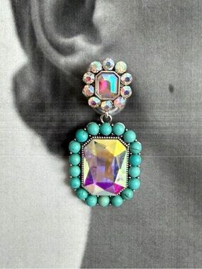 Statement Turquoise & Rhinestone Dangle Earrings